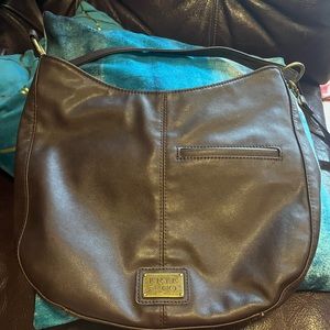 Frye Scooped Hobo Crossbody Bag Brown Faux Leather 15x11” magnetic closure.